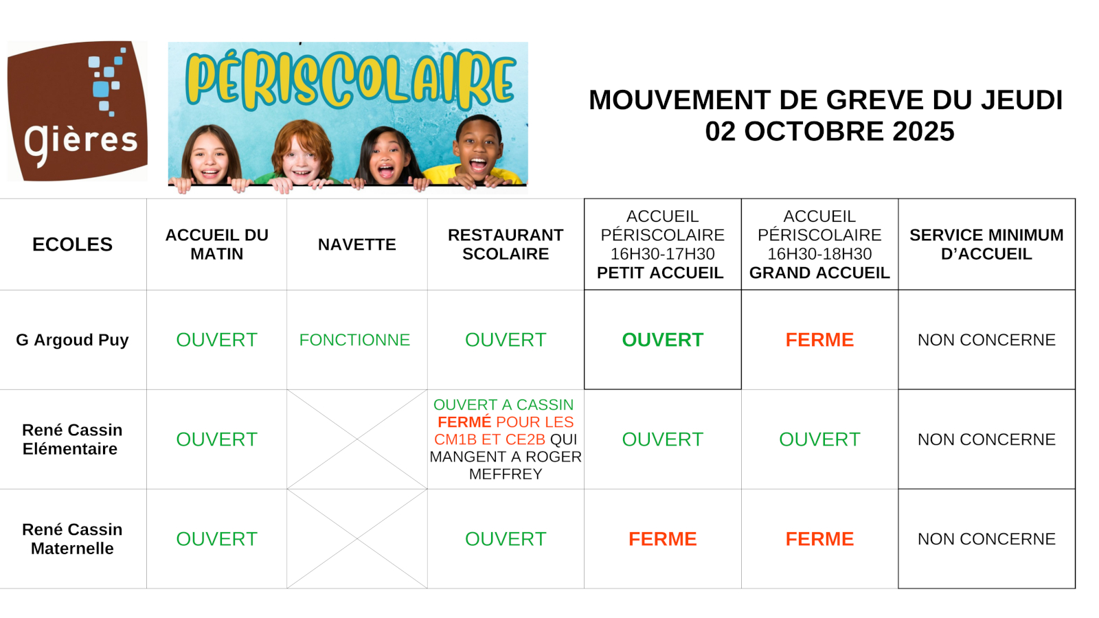 Périscolaire - Grève du 02/10/25