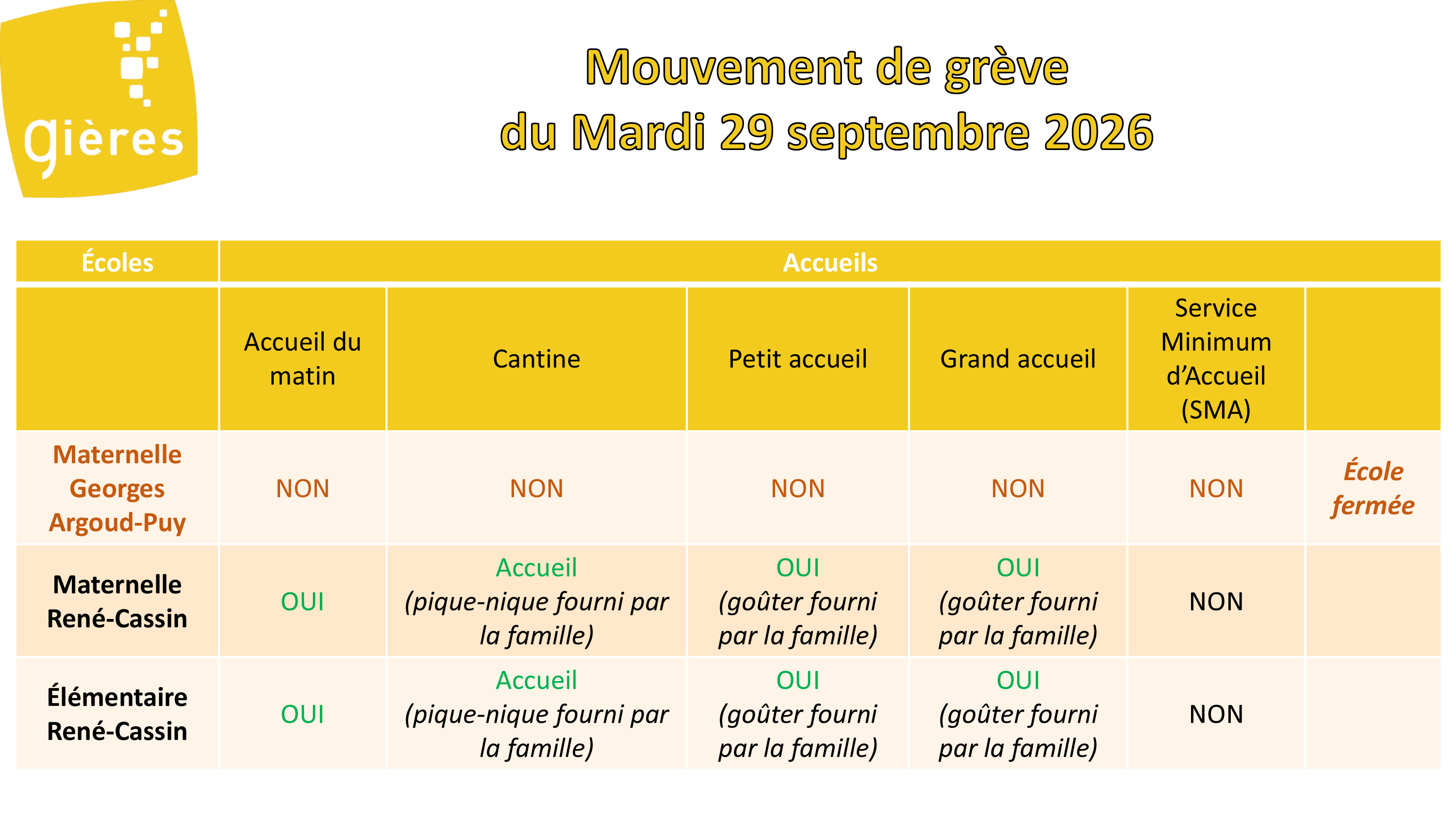 Périscolaire - Grève du 29/09/2026